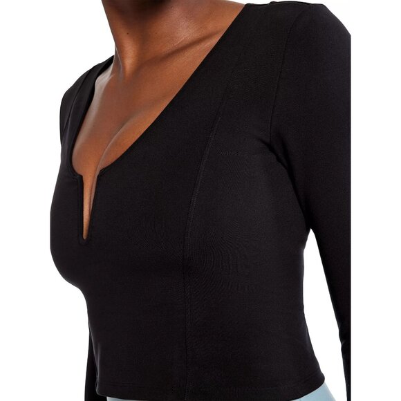 Le Ore Veneto Deep V Neck Long Sleeve Top in Black XSmall New Womens Crop - Picture 9 of 12